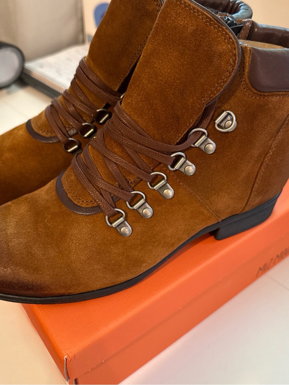 Miz Mooz Rust Brown Suede Lace-Up Ankle Booties
